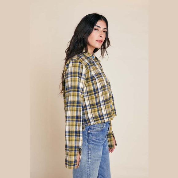 NWT Back Beat Co. ‘Plaid Boxy Cropped Shirt’ in “Gold Plaid” Size Large - Picture 4 of 16